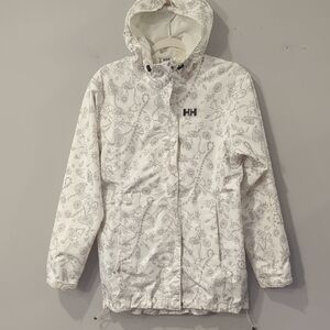 Helly Hansen Windbreaker White Floral Jacket size‎ Small Hooded Zipper
